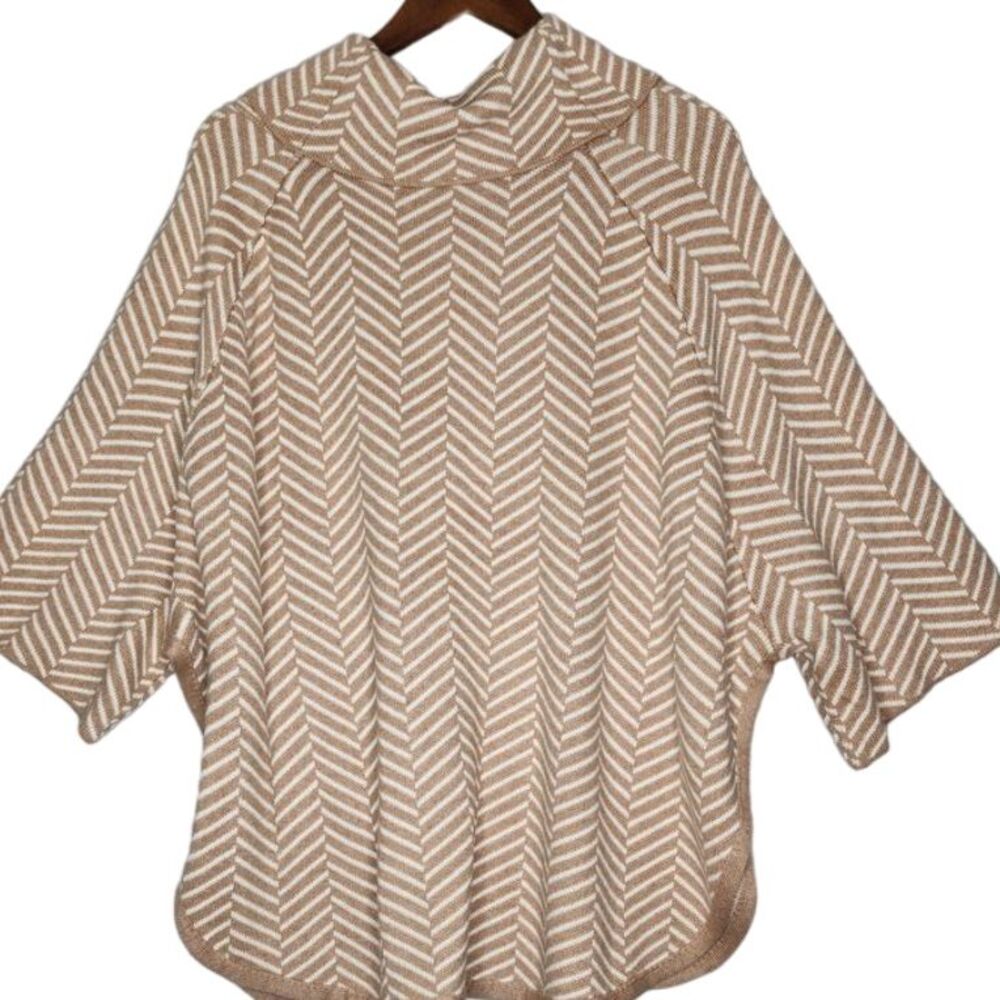 Loft Poncho Sweater Top XS/S Cream Beige Chevron Cowl Neck Cotton Blend